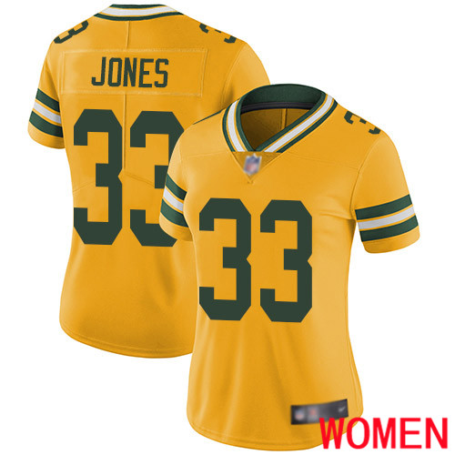 Green Bay Packers Limited Gold Women 33 Jones Aaron Jersey Nike NFL Rush Vapor Untouchable